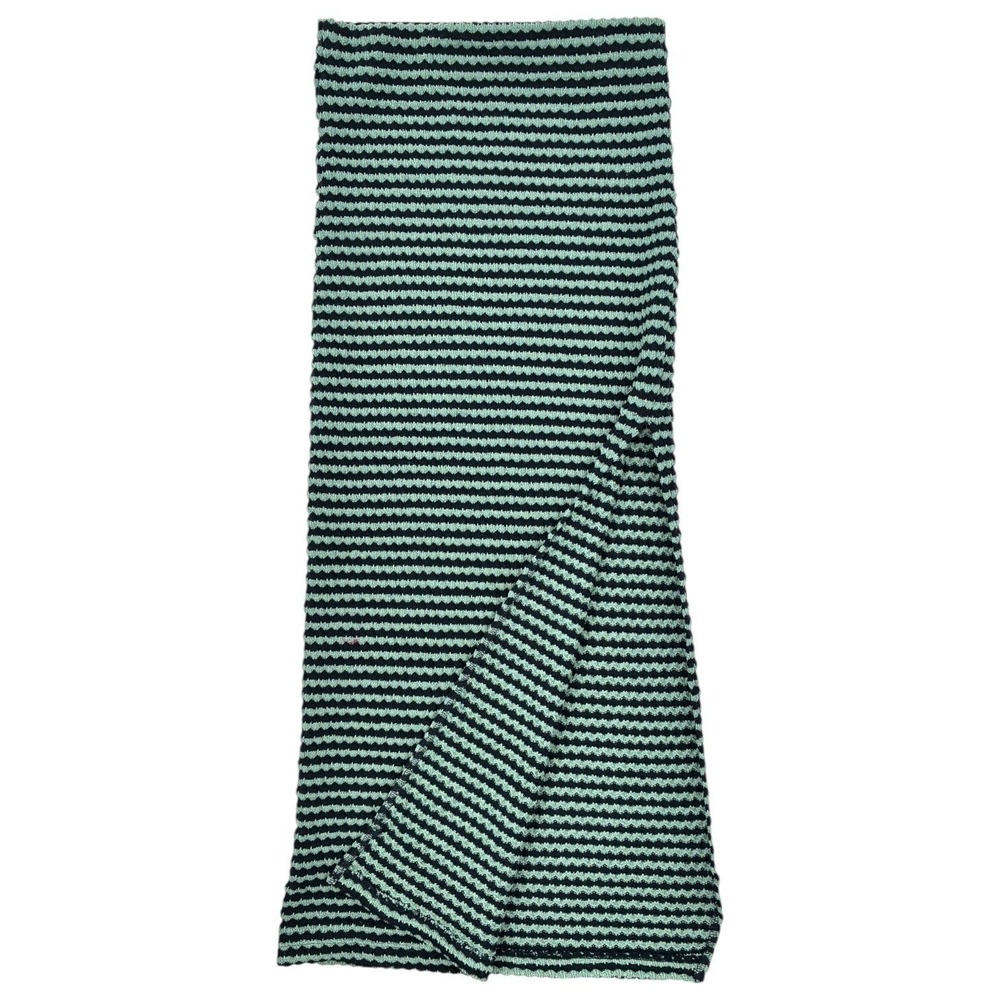 Free People Knit Midi Skirt‎ S Green Navy Striped Side Slit Textured Boho